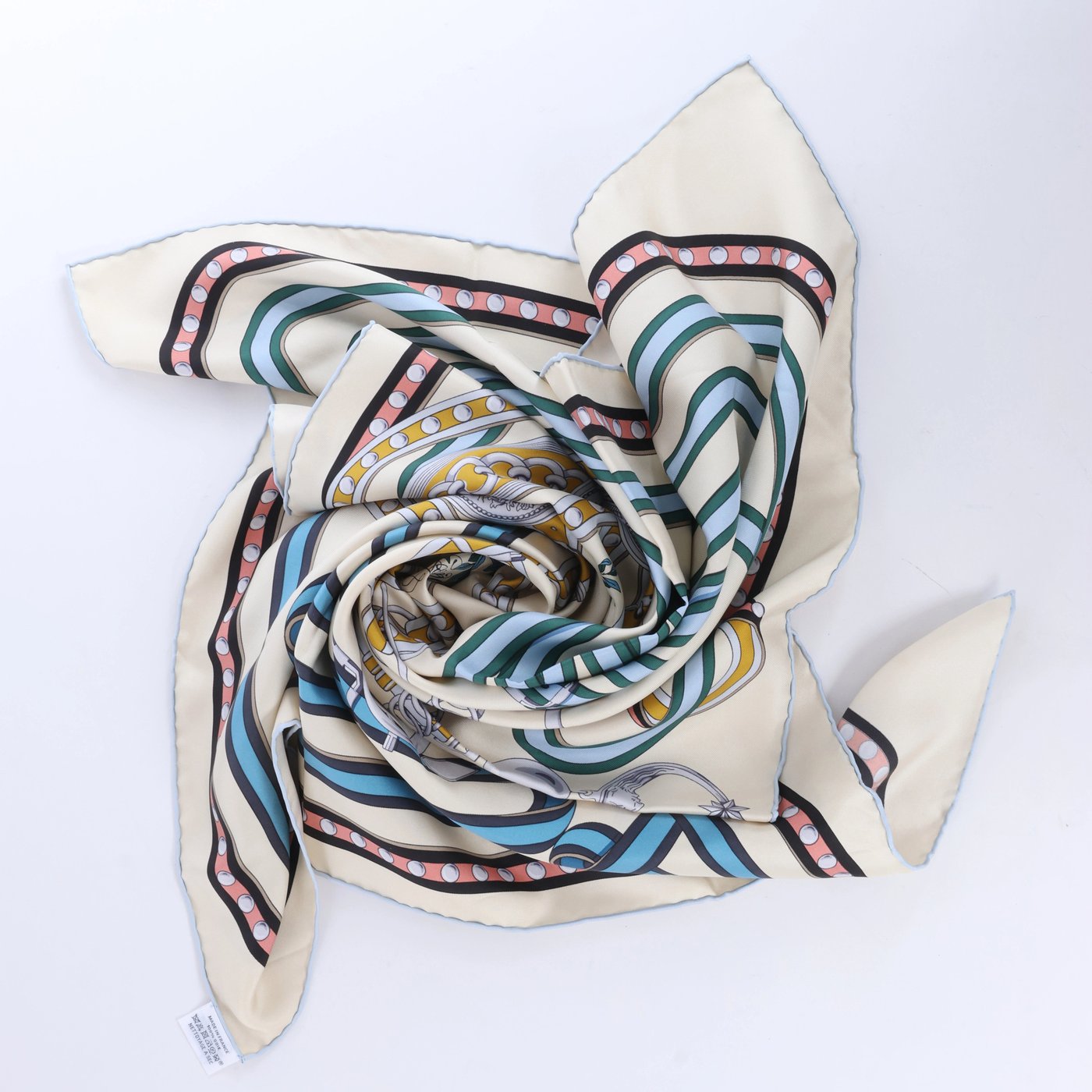Hermès Carré 90 "Grand Tralala" Silk handkerchief in Beige x Blue