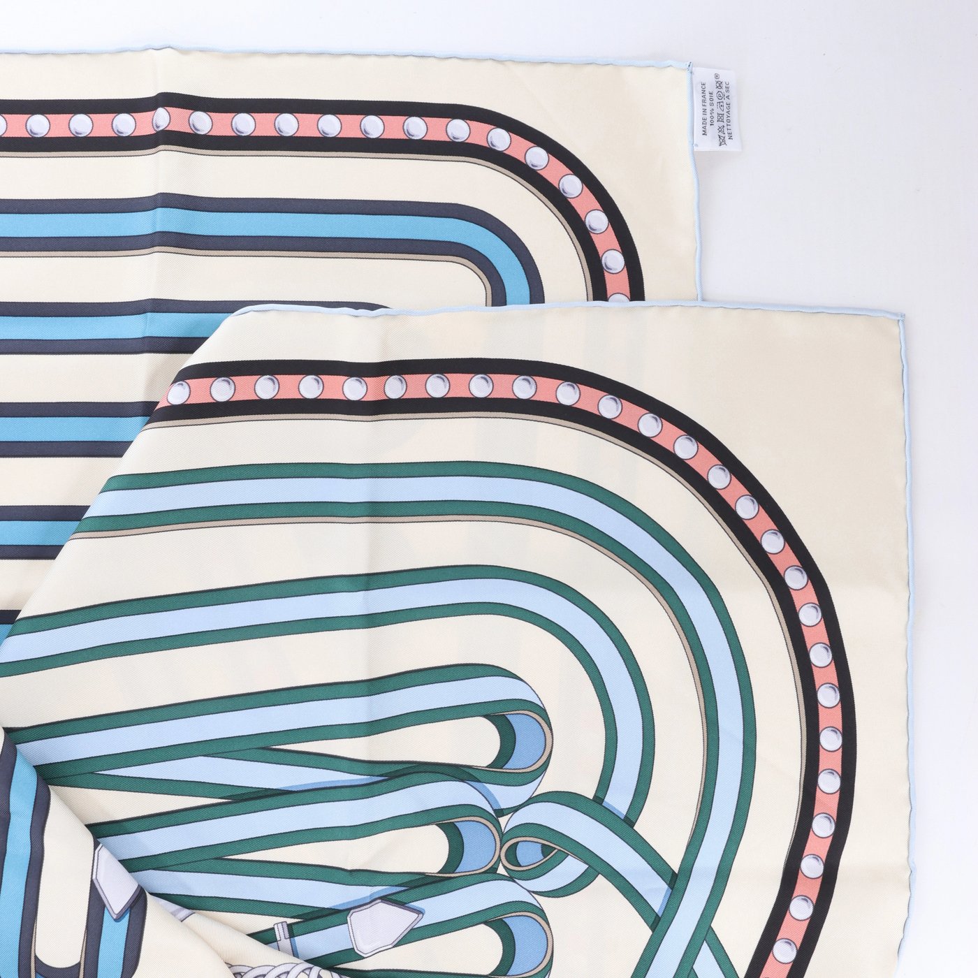 Hermès Carré 90 "Grand Tralala" Silk handkerchief in Beige x Blue