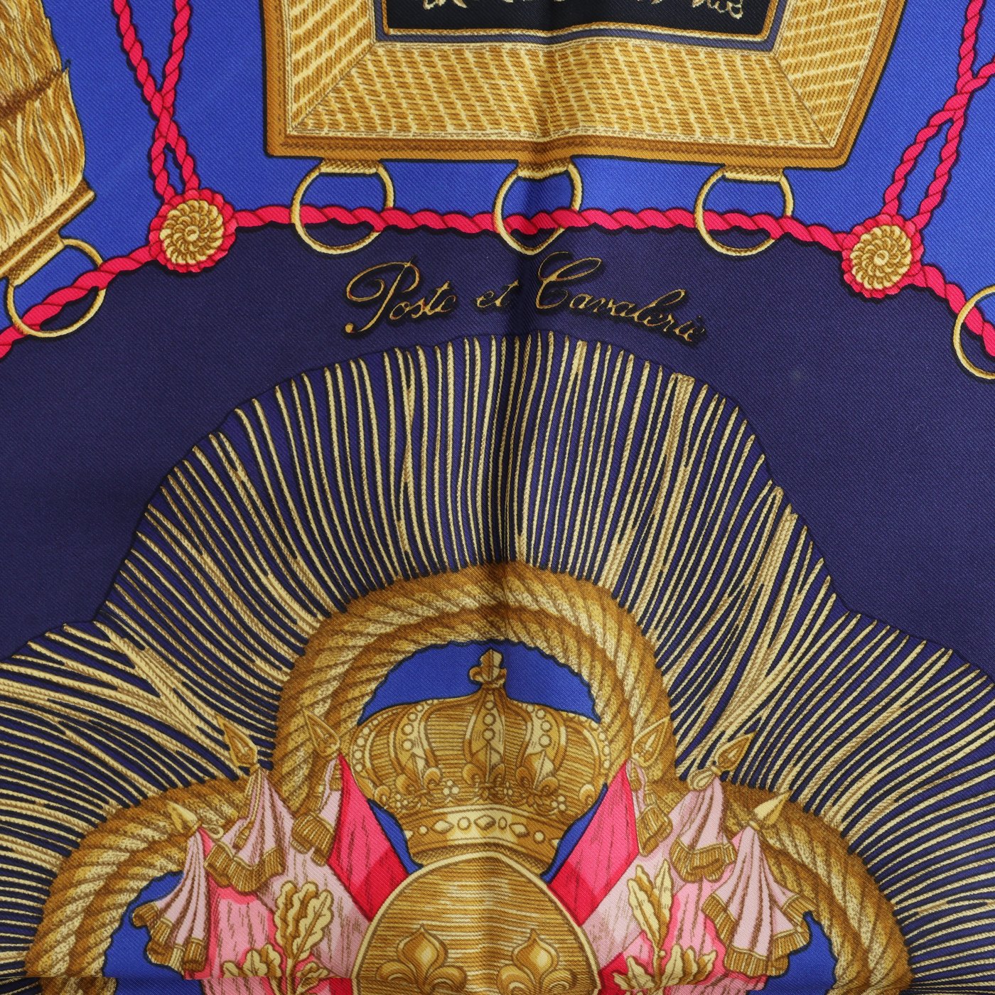 Hermès Carré 90 "Poste et Cavalerie" Silk handkerchief in Navy Blue