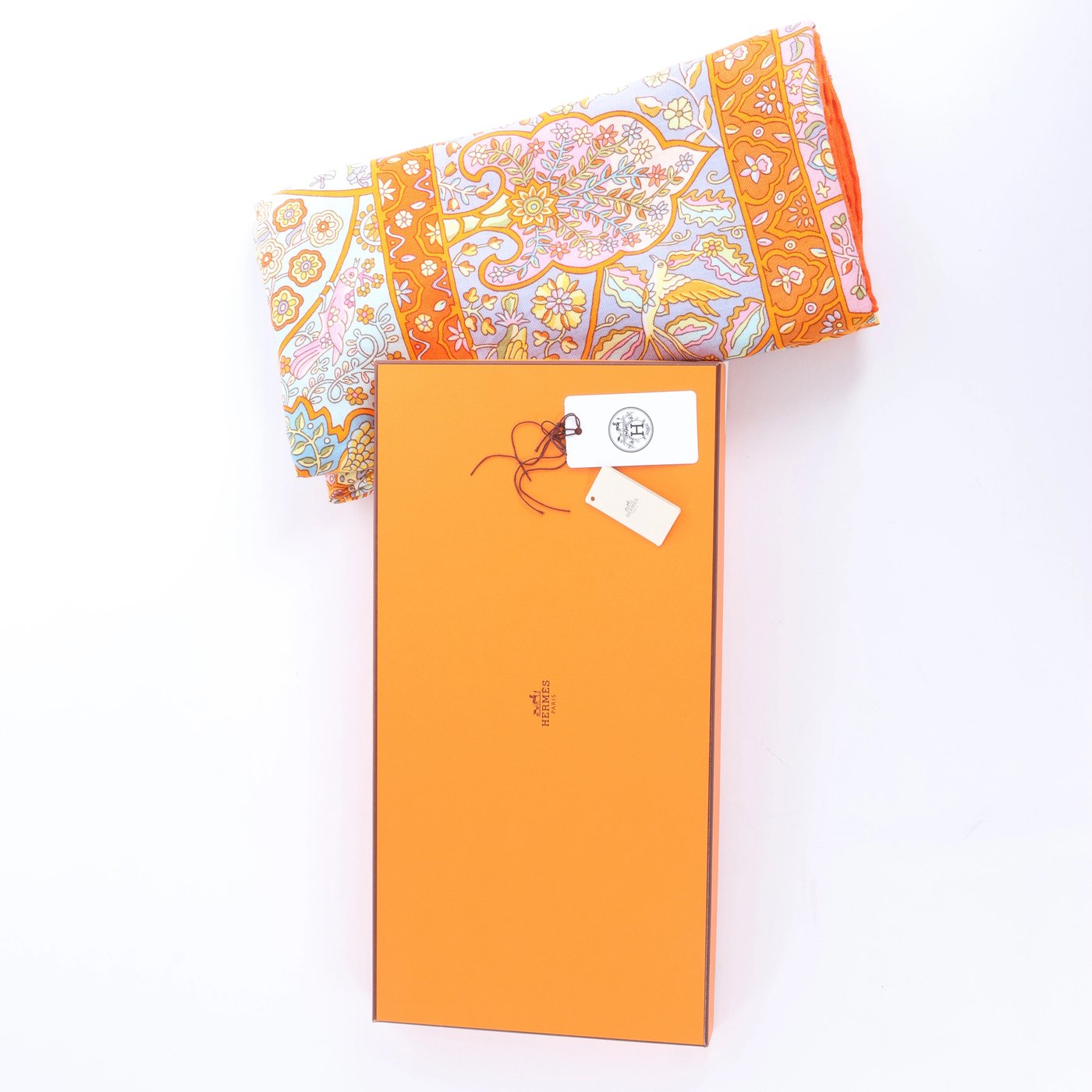 Hermès Carré Géant "Au Pays des Oiseaux Fleurs" Silk handkerchief in Orange