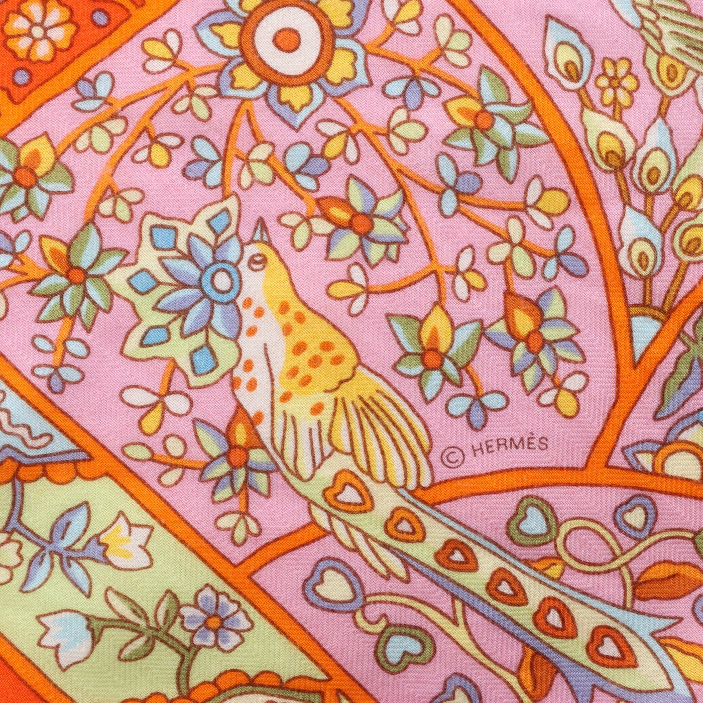 Hermès Carré Géant "Au Pays des Oiseaux Fleurs" Silk handkerchief in Orange