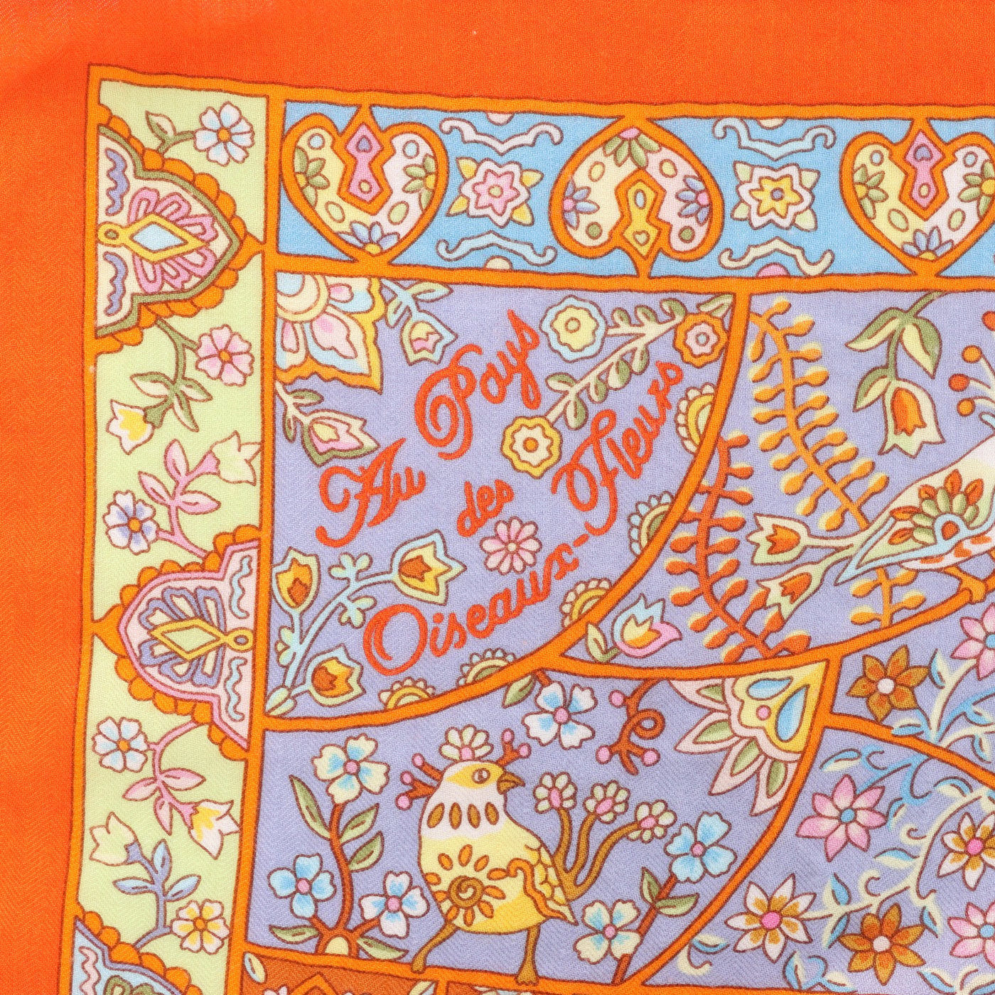 Hermès Carré Géant "Au Pays des Oiseaux Fleurs" Silk handkerchief in Orange