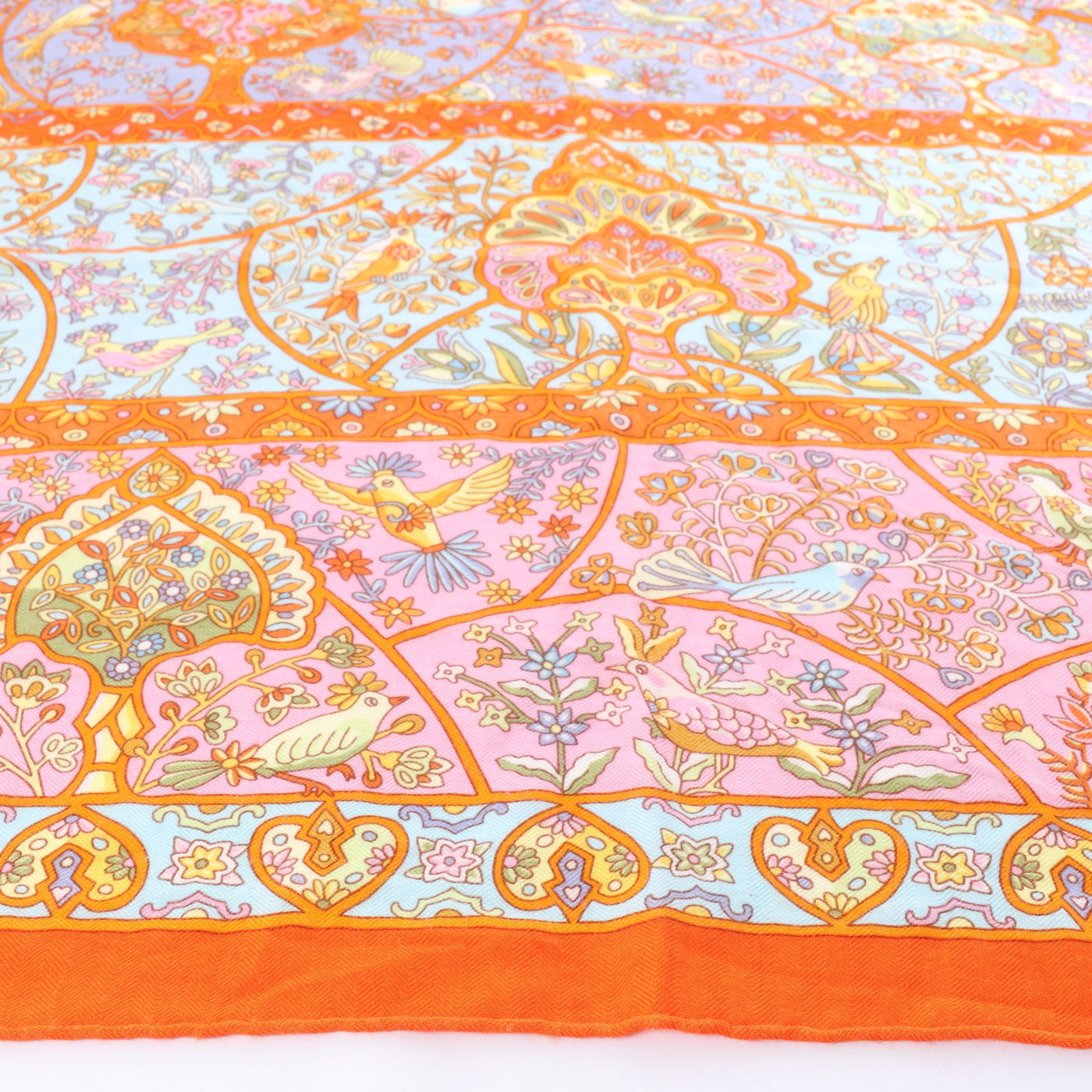 Hermès Carré Géant "Au Pays des Oiseaux Fleurs" Silk handkerchief in Orange