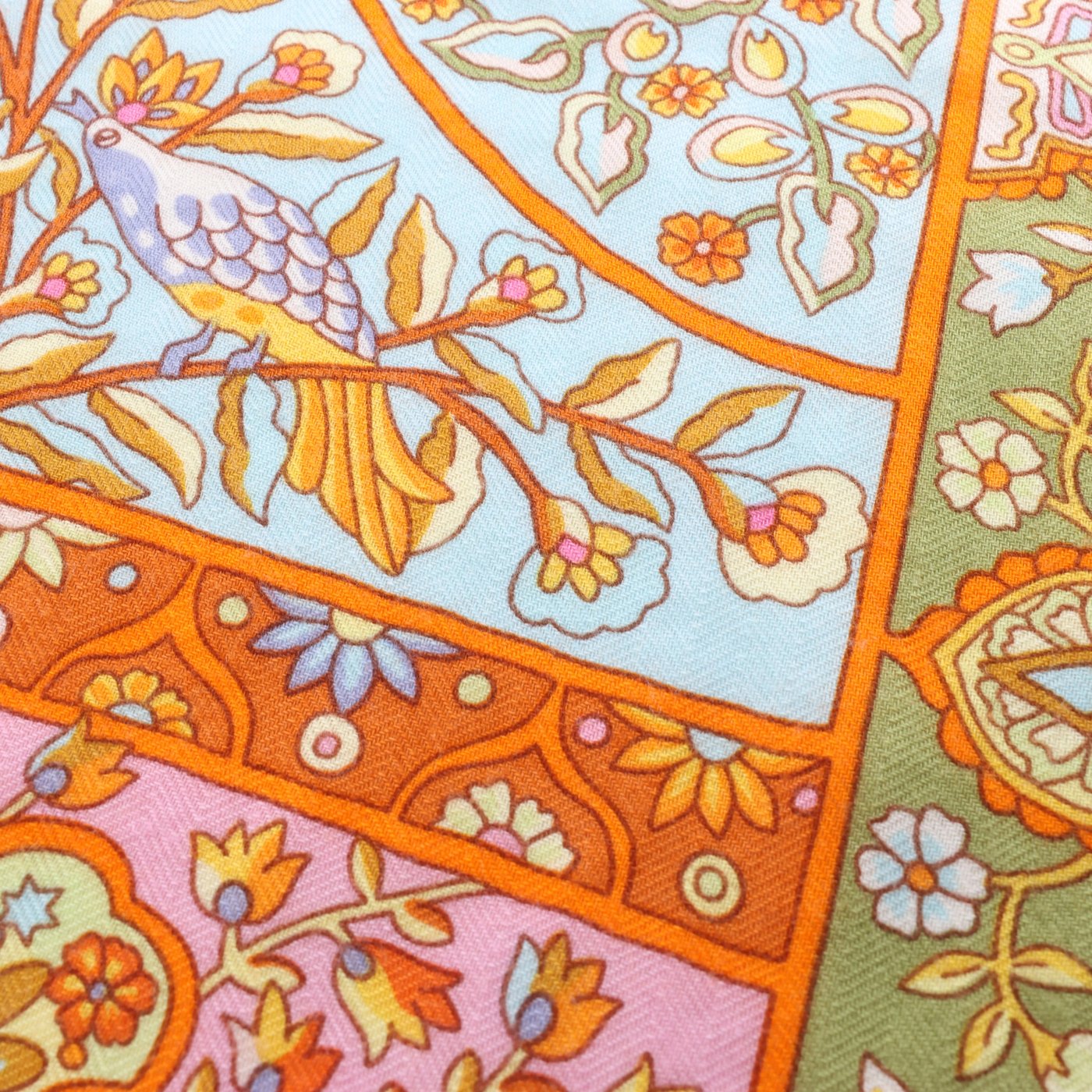Hermès Carré Géant "Au Pays des Oiseaux Fleurs" Silk handkerchief in Orange