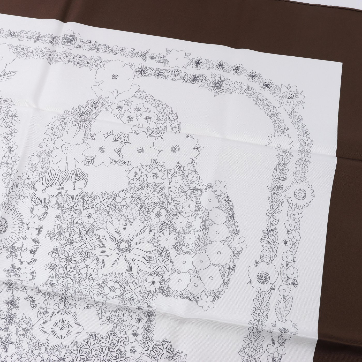 Hermès Carré 90 "Brides de Gala en Fleurs" Silk handkerchief in Brown