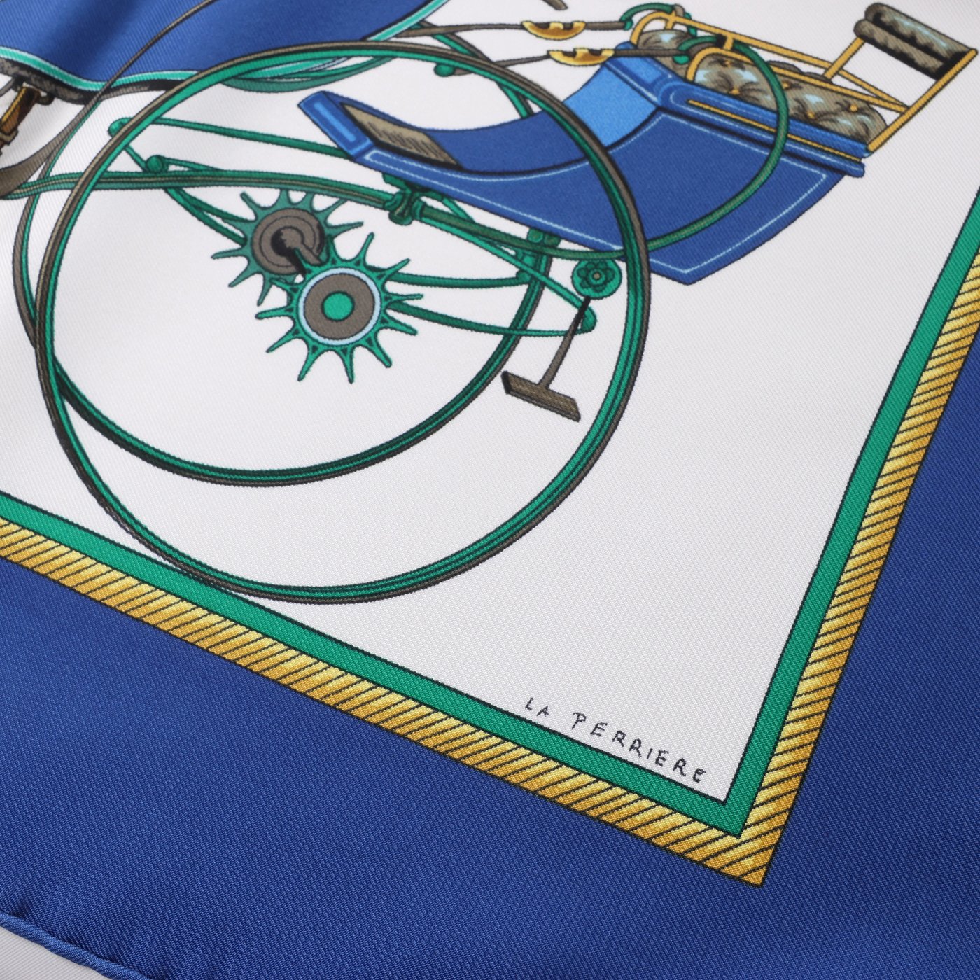 Hermès Carré 90 "LES VOITURES A TRANSFORMATION" Silk handkerchief in Blue