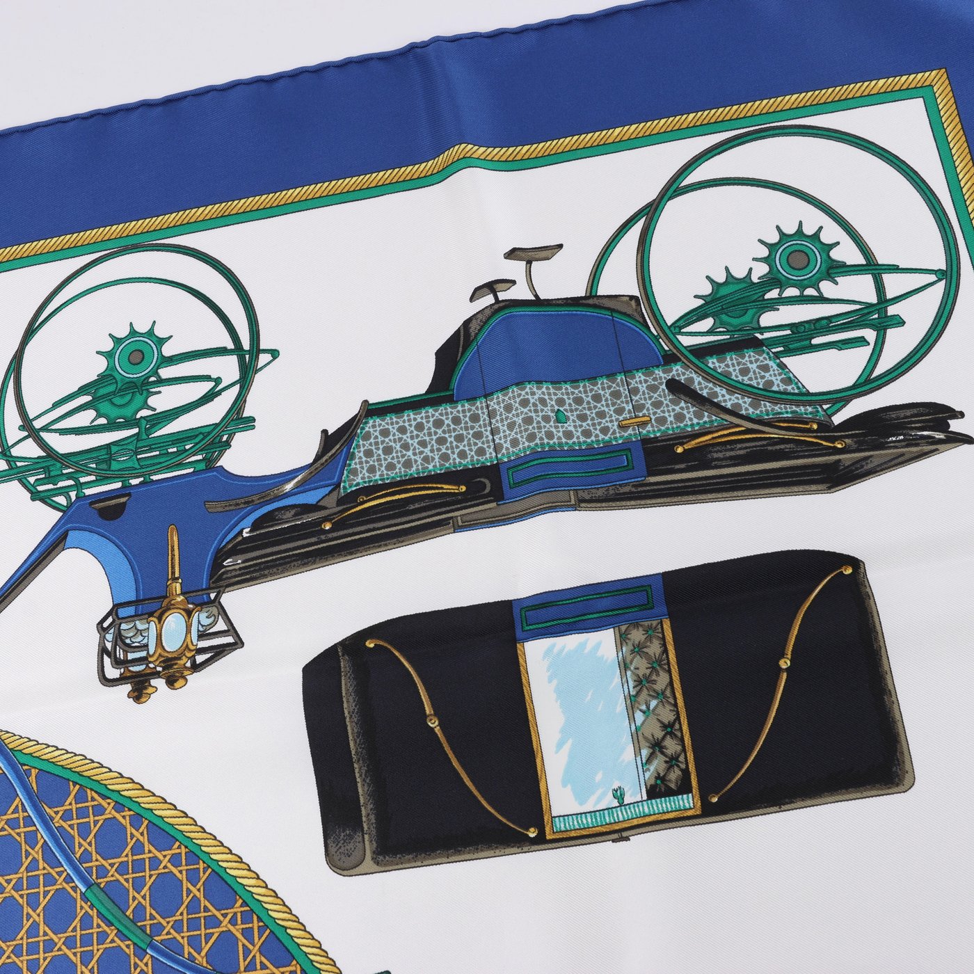 Hermès Carré 90 "LES VOITURES A TRANSFORMATION" Silk handkerchief in Blue