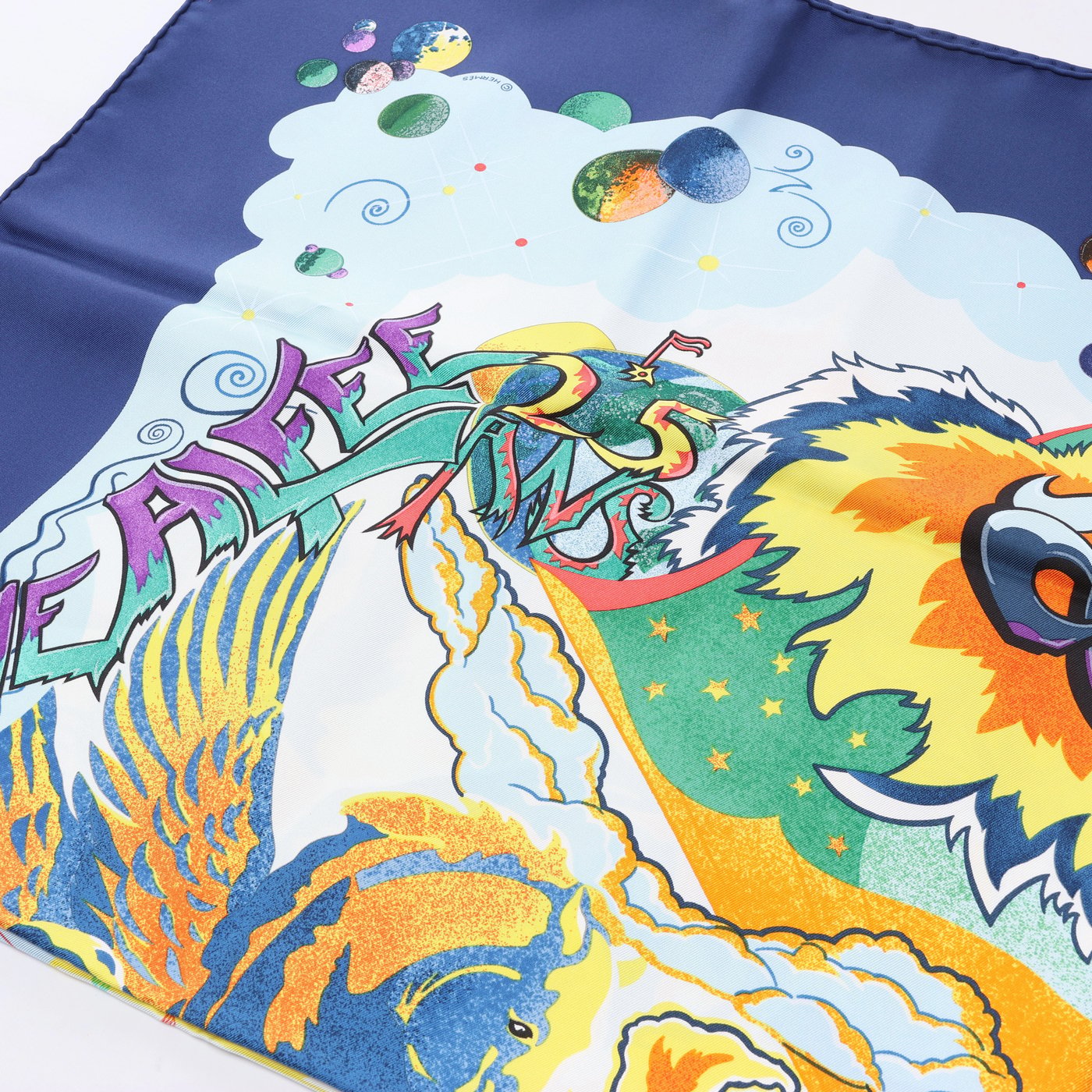 Hermès Carré 90 "THE ALFEE AUBE" Silk handkerchief in Navy Blue