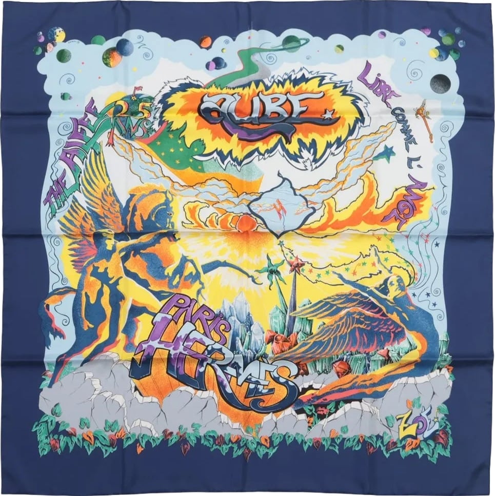 Hermès Carré 90 "THE ALFEE AUBE" Silk handkerchief in Navy Blue