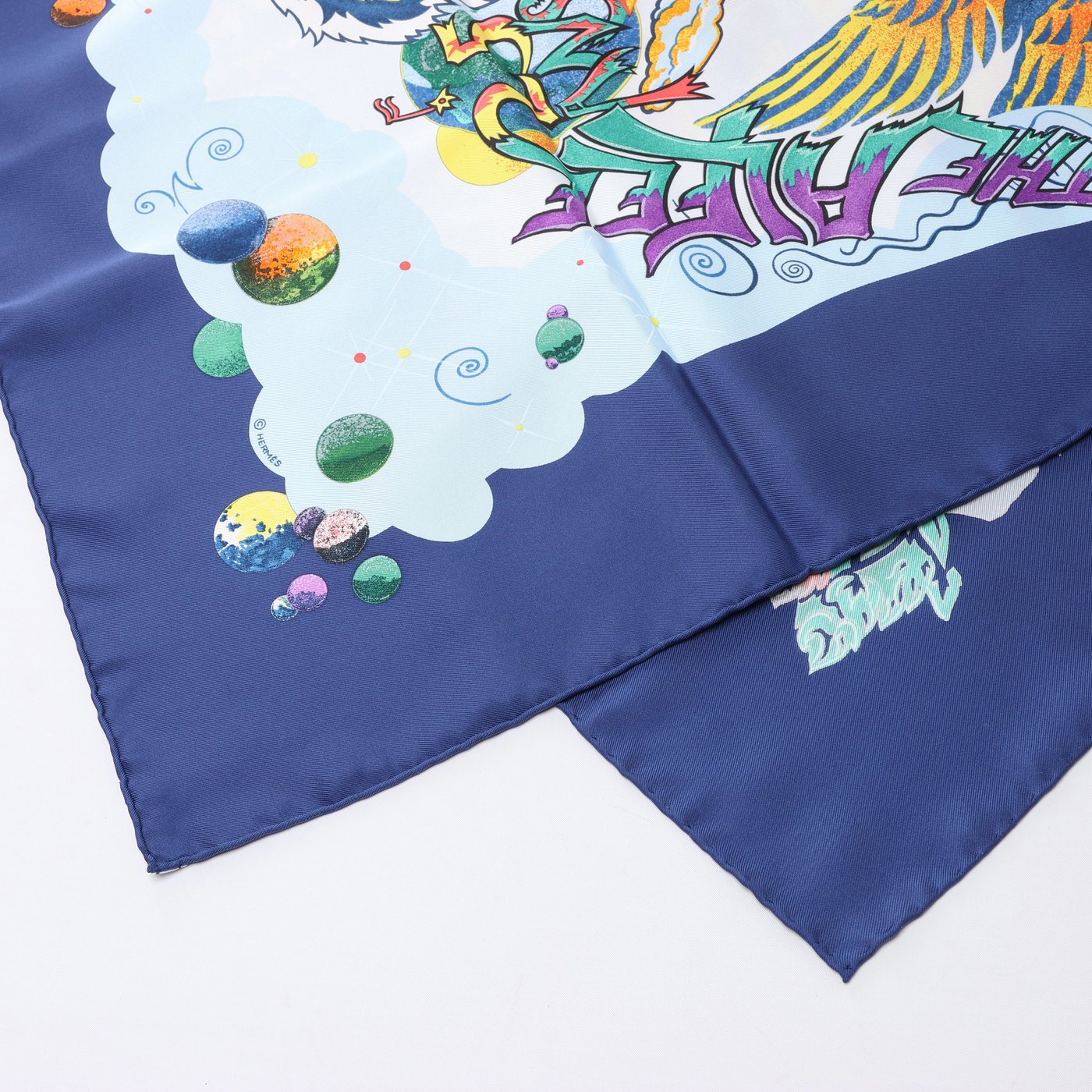 Hermès Carré 90 "THE ALFEE AUBE" Silk handkerchief in Navy Blue