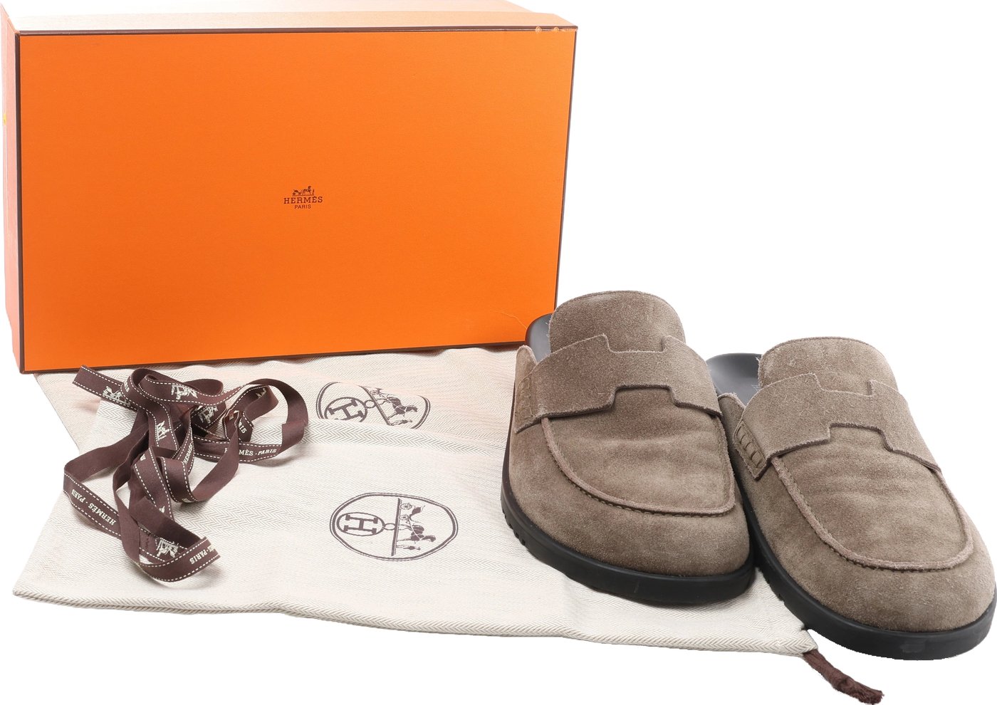 Hermès Suede Mule 44.5 Men's Khaki Go 231745Z