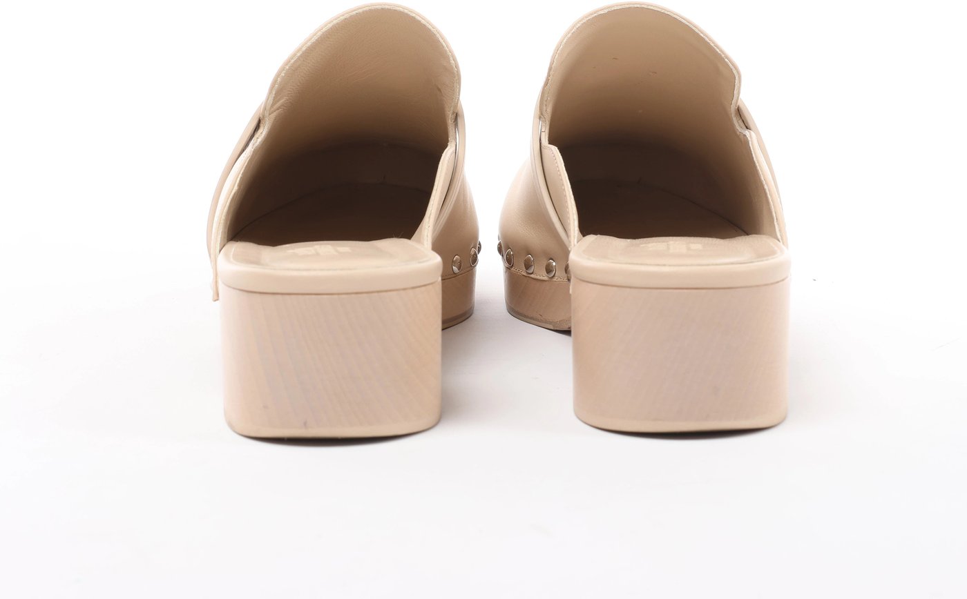 Hermès Kalya Leather Mule 38 Ladies' Beige Kelly Metal Fittings Studs Sapo with bag