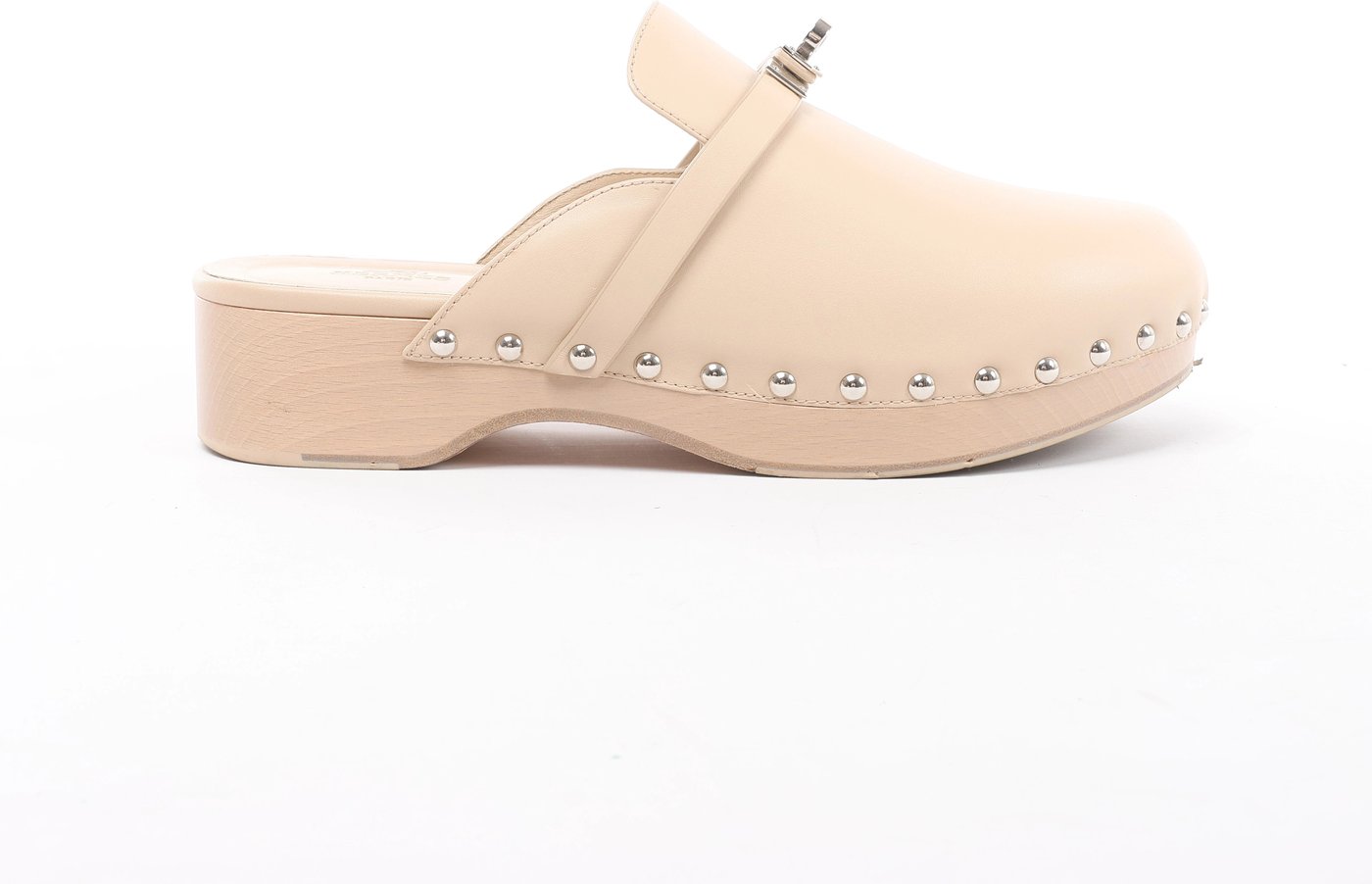 Hermès Kalya Leather Mule 38 Ladies' Beige Kelly Metal Fittings Studs Sapo with bag