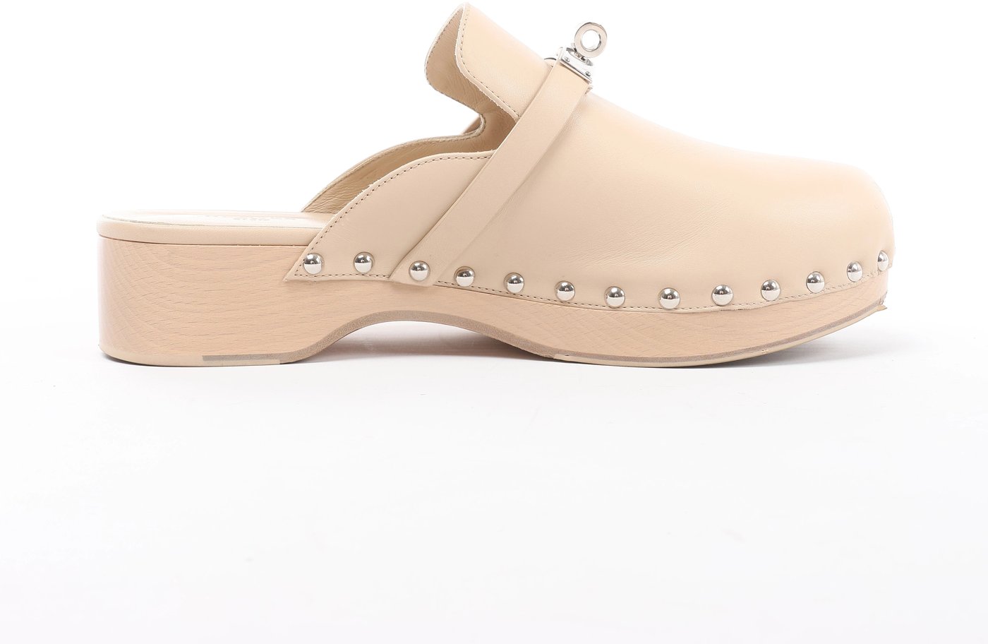 Hermès Kalya Leather Mule 38 Ladies' Beige Kelly Metal Fittings Studs Sapo with bag