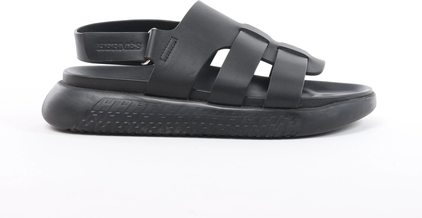 Hermès Doha Leather Sandals 39 Unisex Black 212888Z