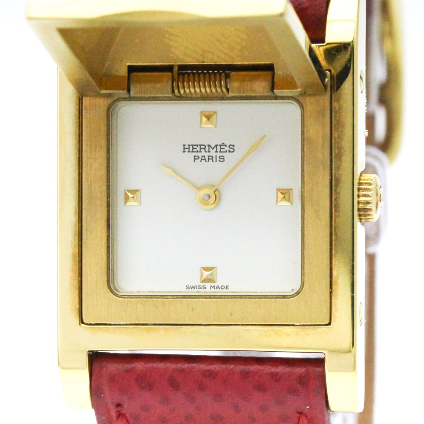 Hermes Medor Quartz Plated Metal and Leather 23