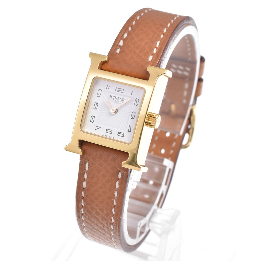 Hermes Heure H Quartz Plated Metal and Leather 30