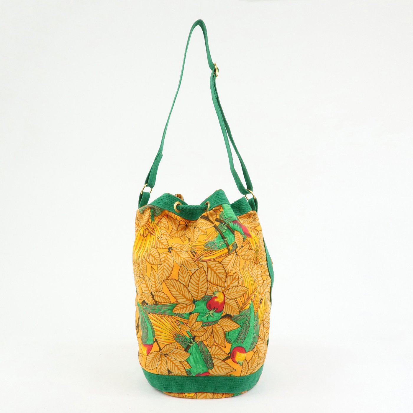 Hermes Vintage Drawstring Bucket Printed Canvas Medium