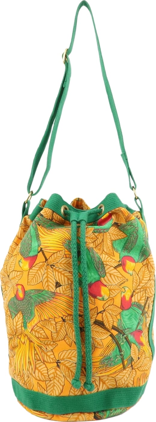 Hermes Vintage Drawstring Bucket Printed Canvas Medium
