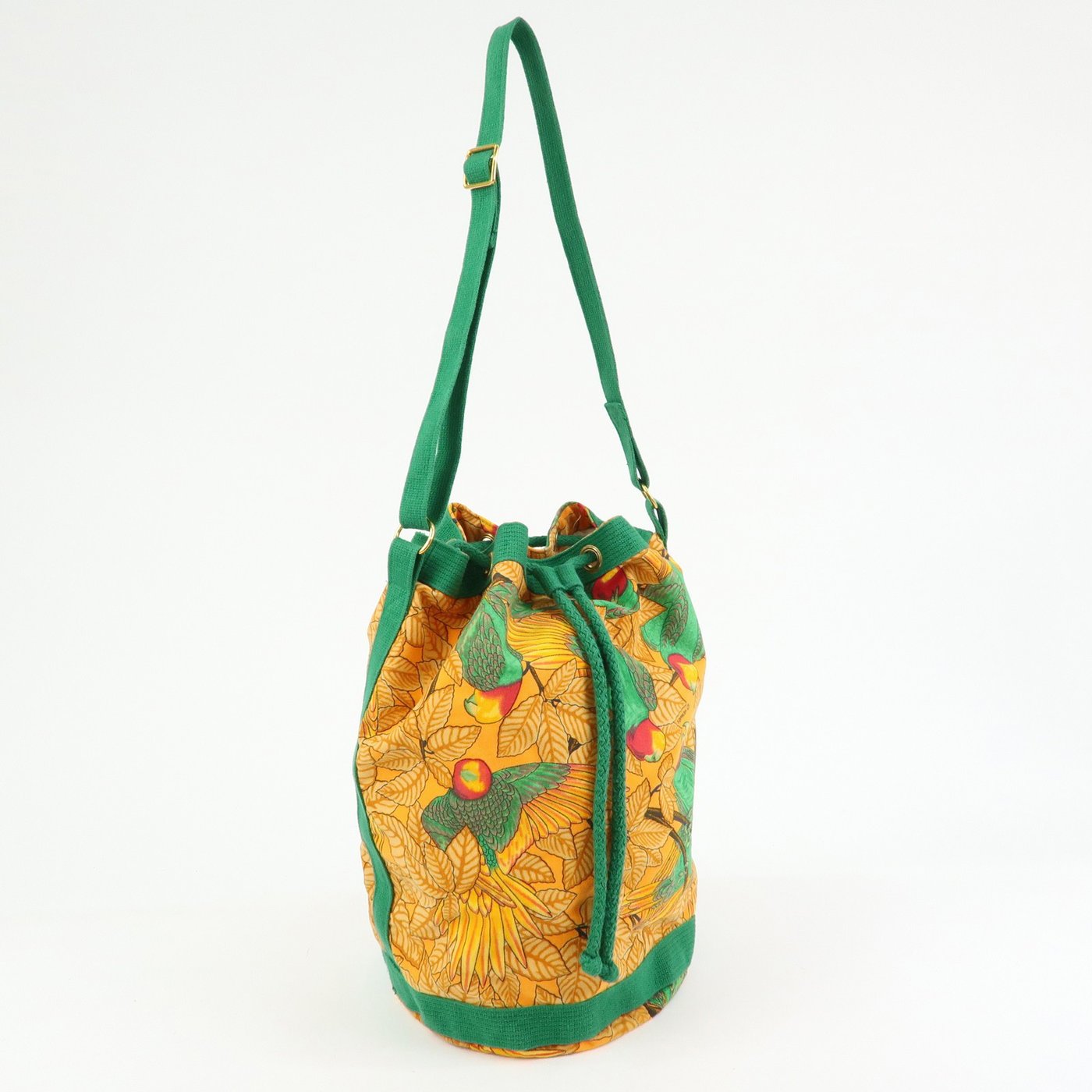 Hermes Vintage Drawstring Bucket Printed Canvas Medium