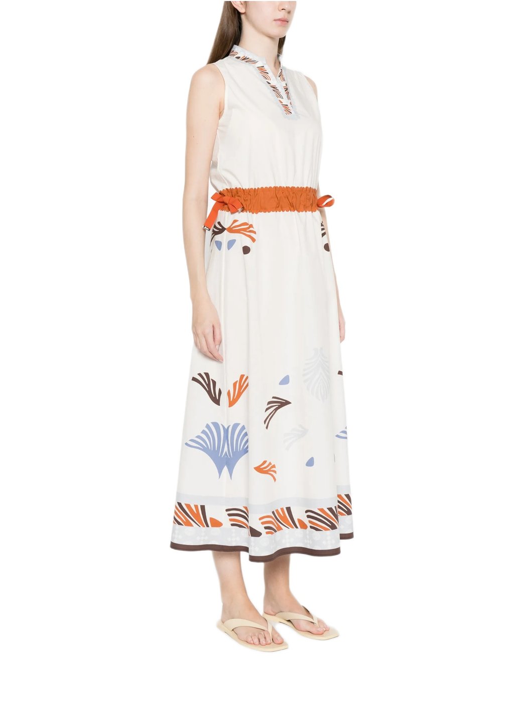 Patterned Trim Rust Waistband Dress