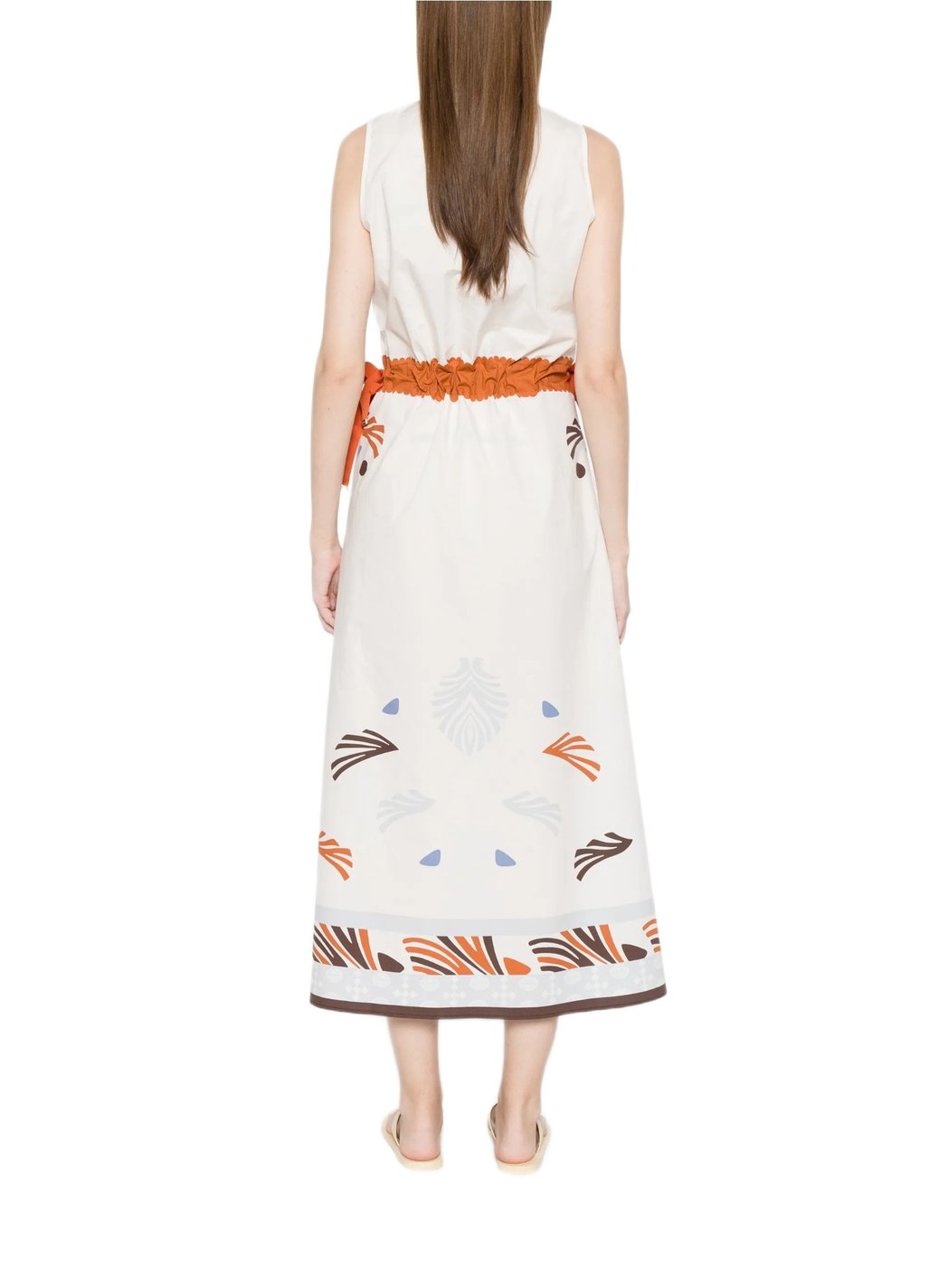 Patterned Trim Rust Waistband Dress
