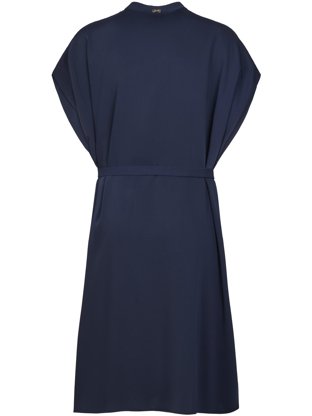 Flowing Blue Dress with High Neckline