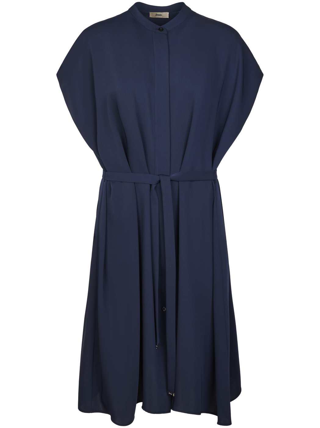 Flowing Blue Dress with High Neckline