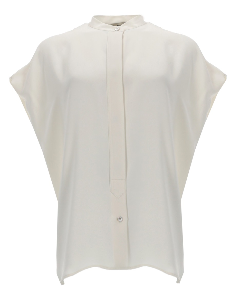 White Loose Boxy High Neckline Blouse