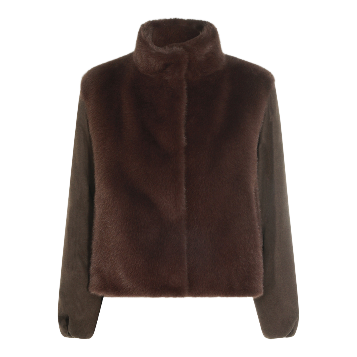 Plush Brown Fur Panel Jacket with Cropped Silhouette