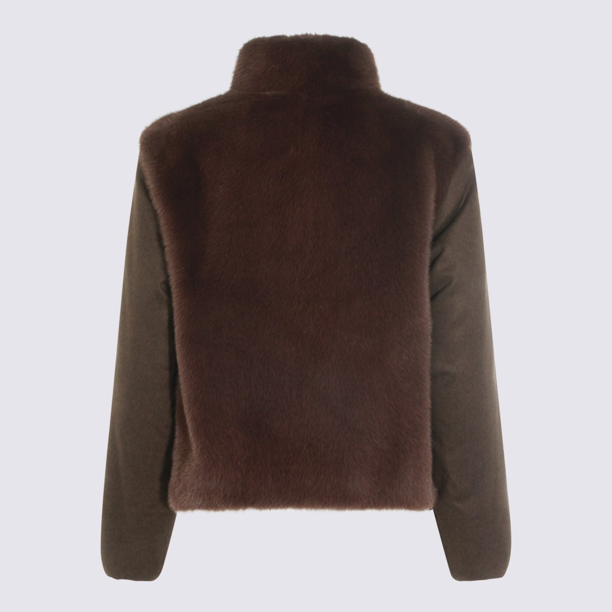 Plush Brown Fur Panel Jacket with Cropped Silhouette