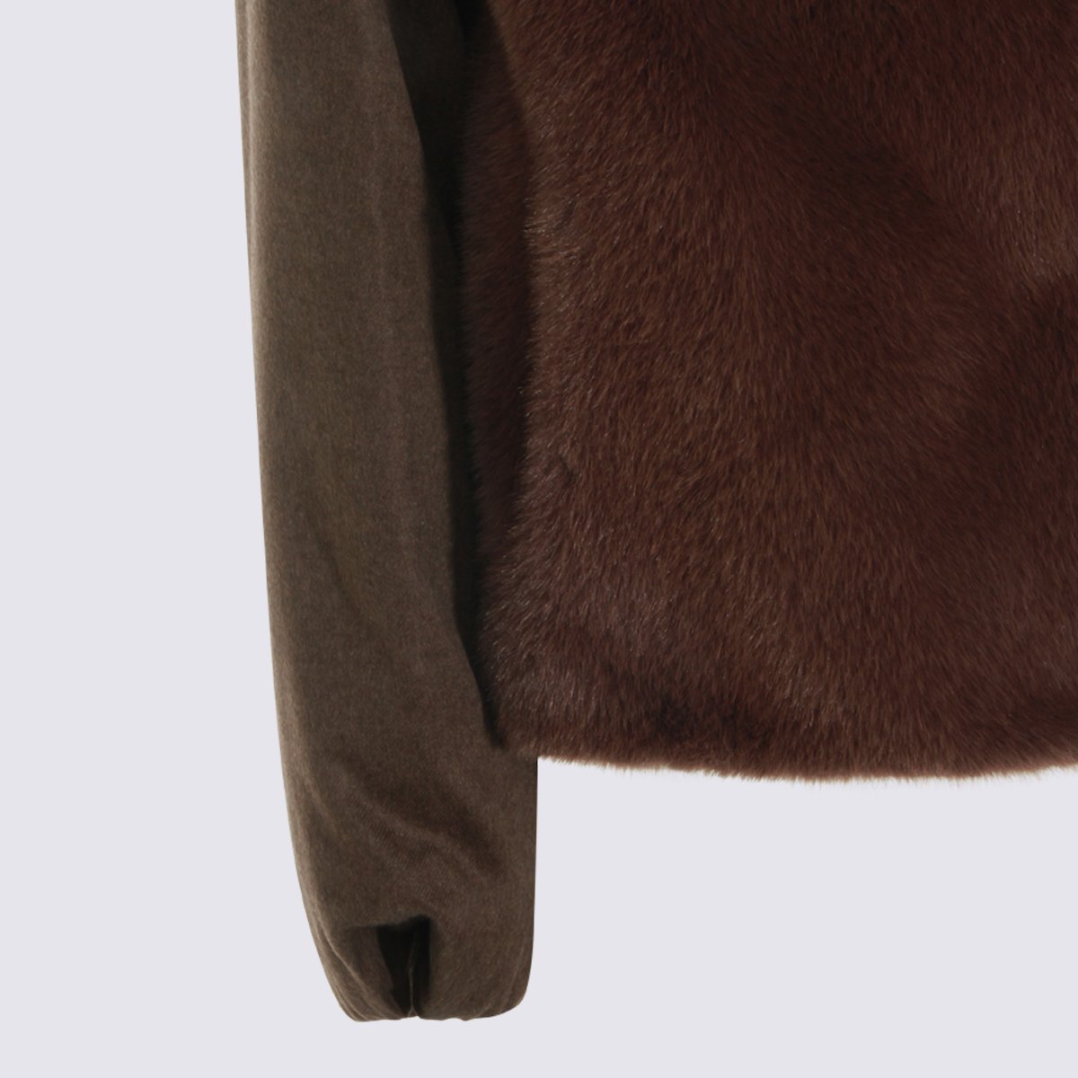 Plush Brown Fur Panel Jacket with Cropped Silhouette