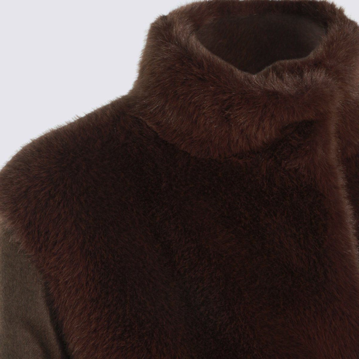 Plush Brown Fur Panel Jacket with Cropped Silhouette