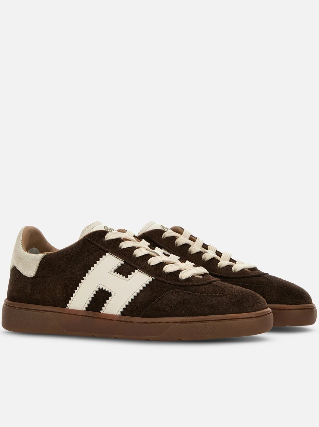Dark Brown Suede Low-Top Sneakers With Cream Logo