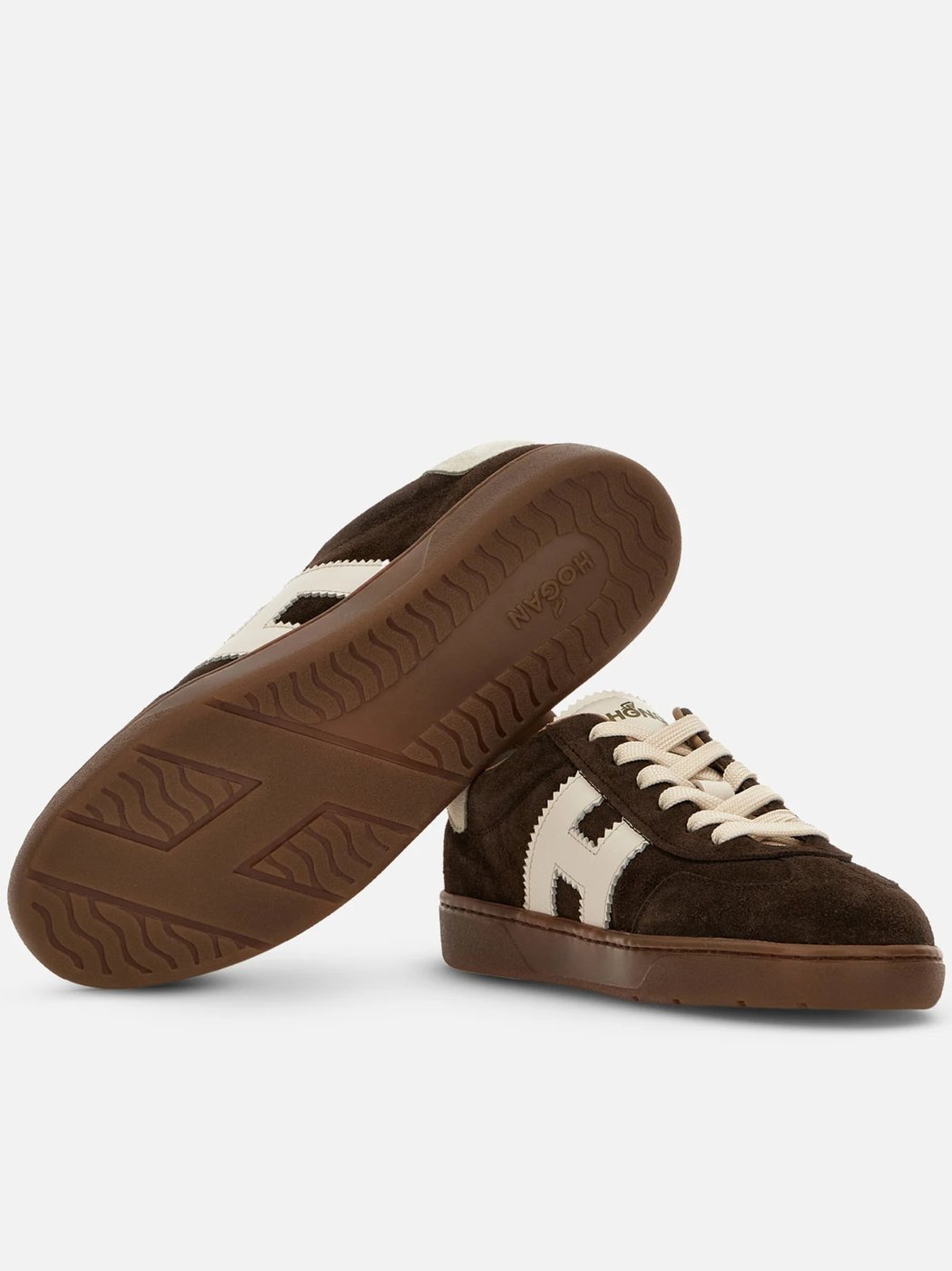 Dark Brown Suede Low-Top Sneakers With Cream Logo