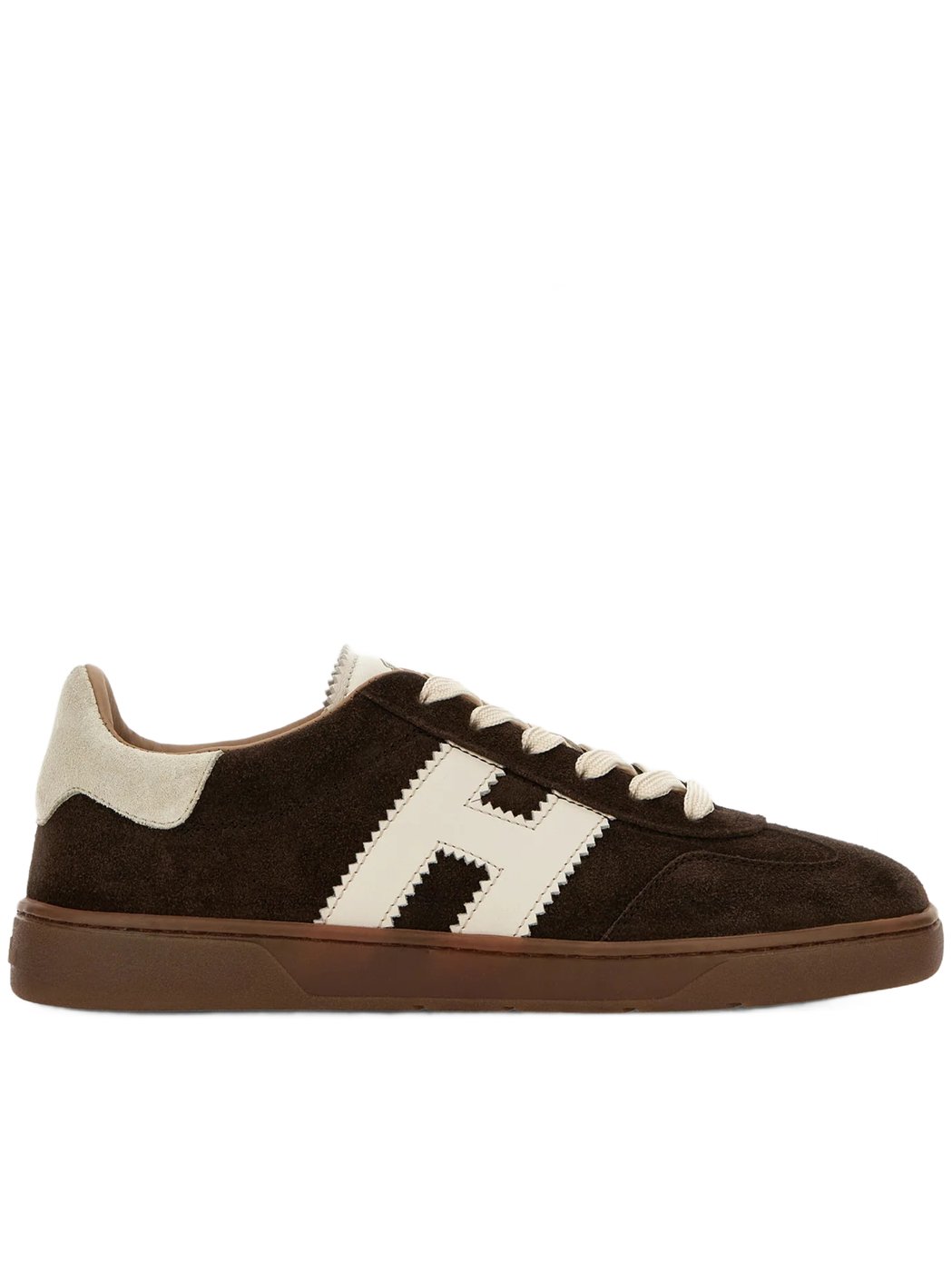 Dark Brown Suede Low-Top Sneakers With Cream Logo