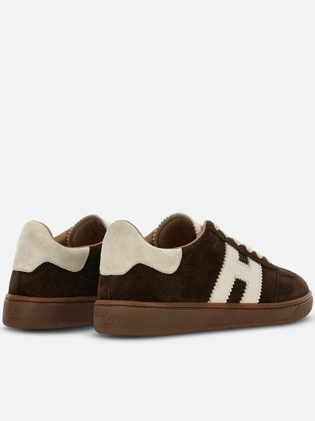 Dark Brown Suede Low-Top Sneakers With Cream Logo
