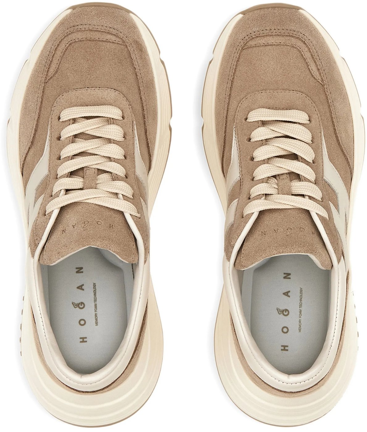 Beige Chunky Suede Cream Leather Sneakers