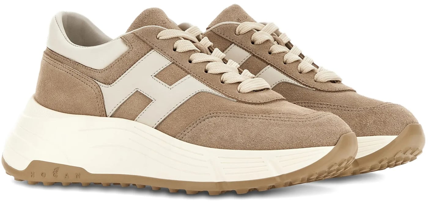 Beige Chunky Suede Cream Leather Sneakers