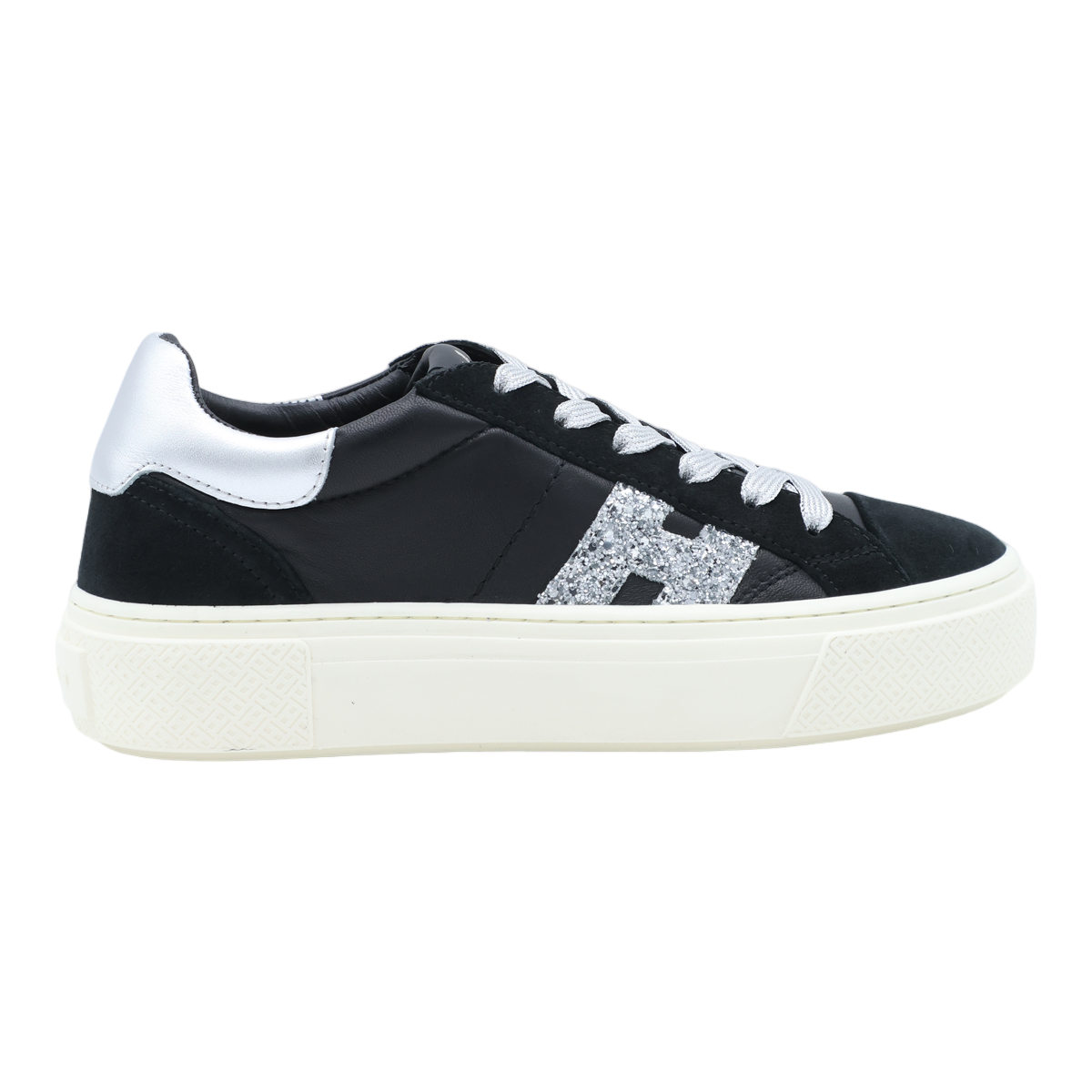 Black Sneakers with Silver Glitter Detail