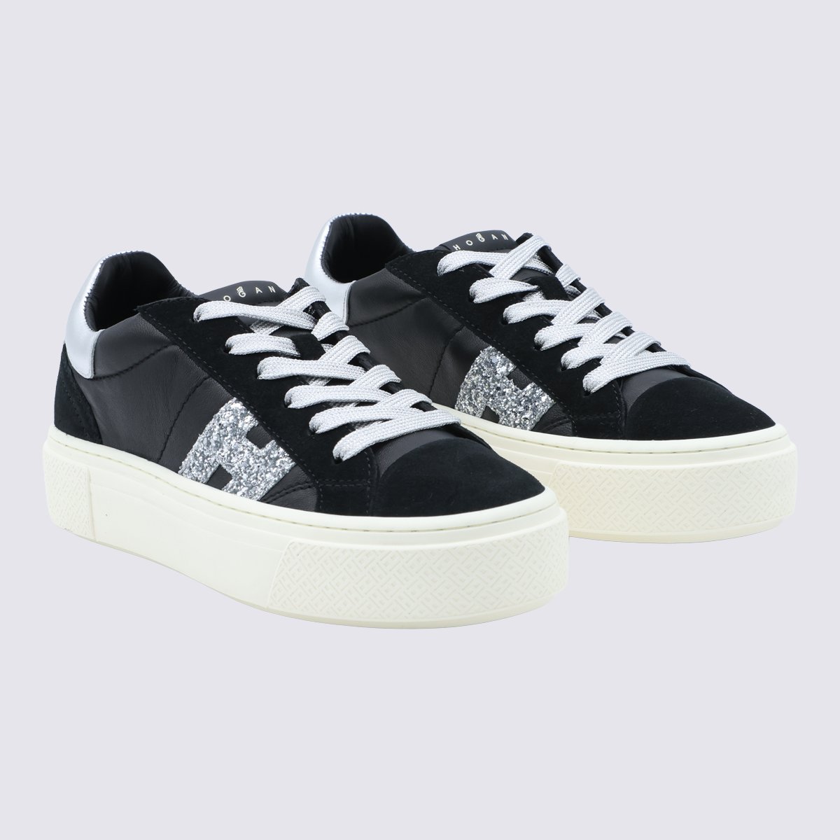 Black Sneakers with Silver Glitter Detail