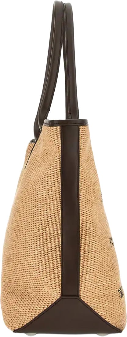 Beige Address Shopping Media Raffia Shopping Bag
