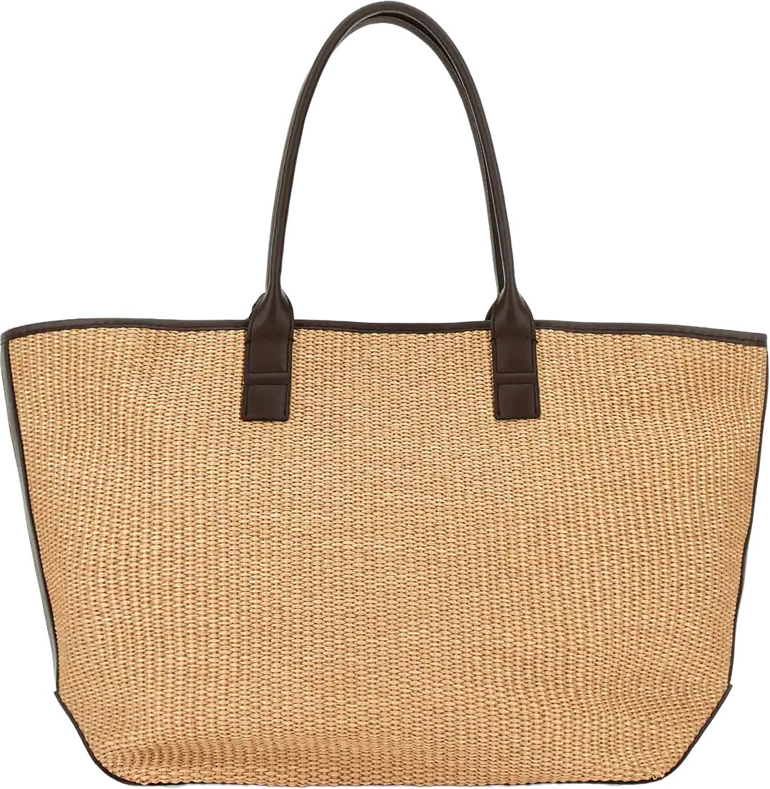 Beige Address Shopping Media Raffia Shopping Bag