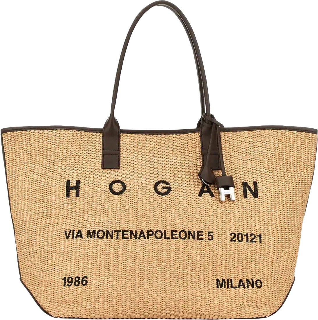 Beige Address Shopping Media Raffia Shopping Bag