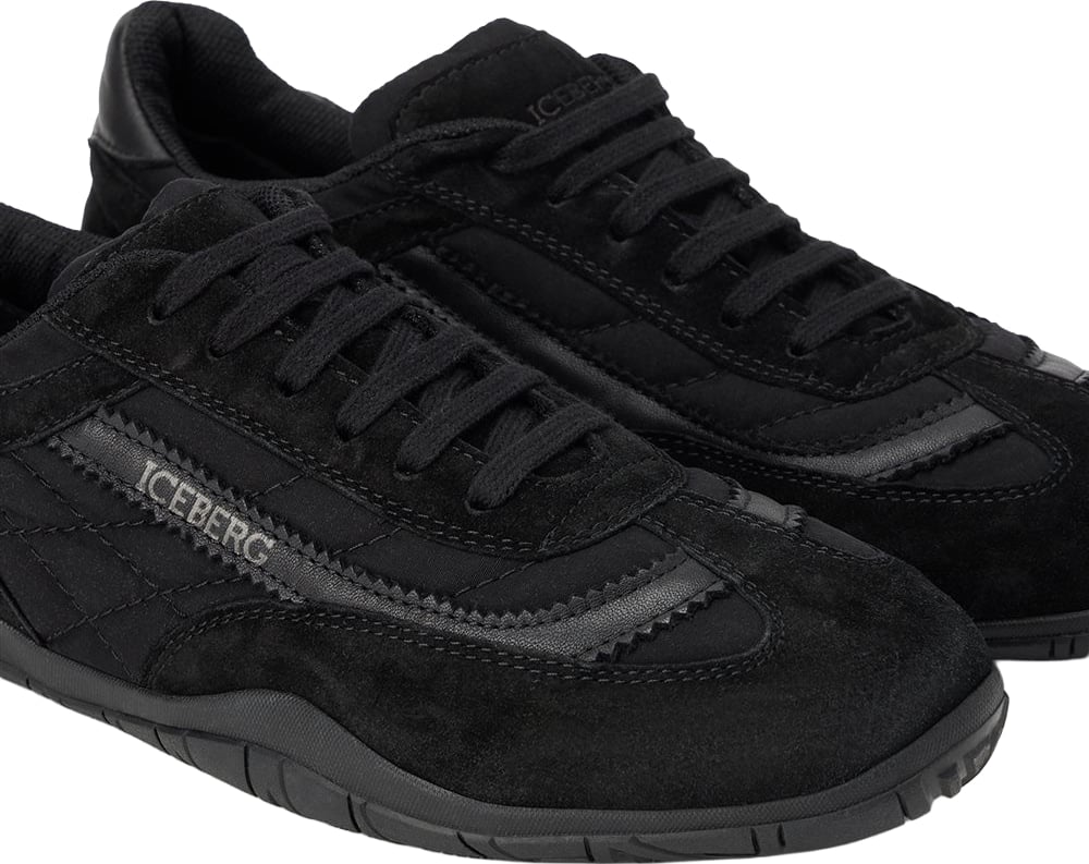 Low-top sneakers in black suede and mesh