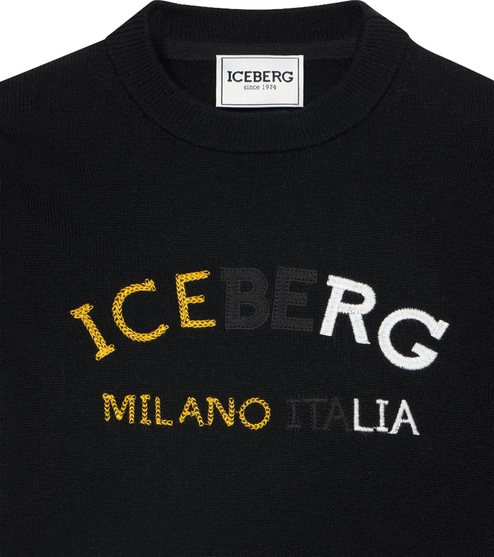 Boys' crew-neck sweater with black Iceberg logo