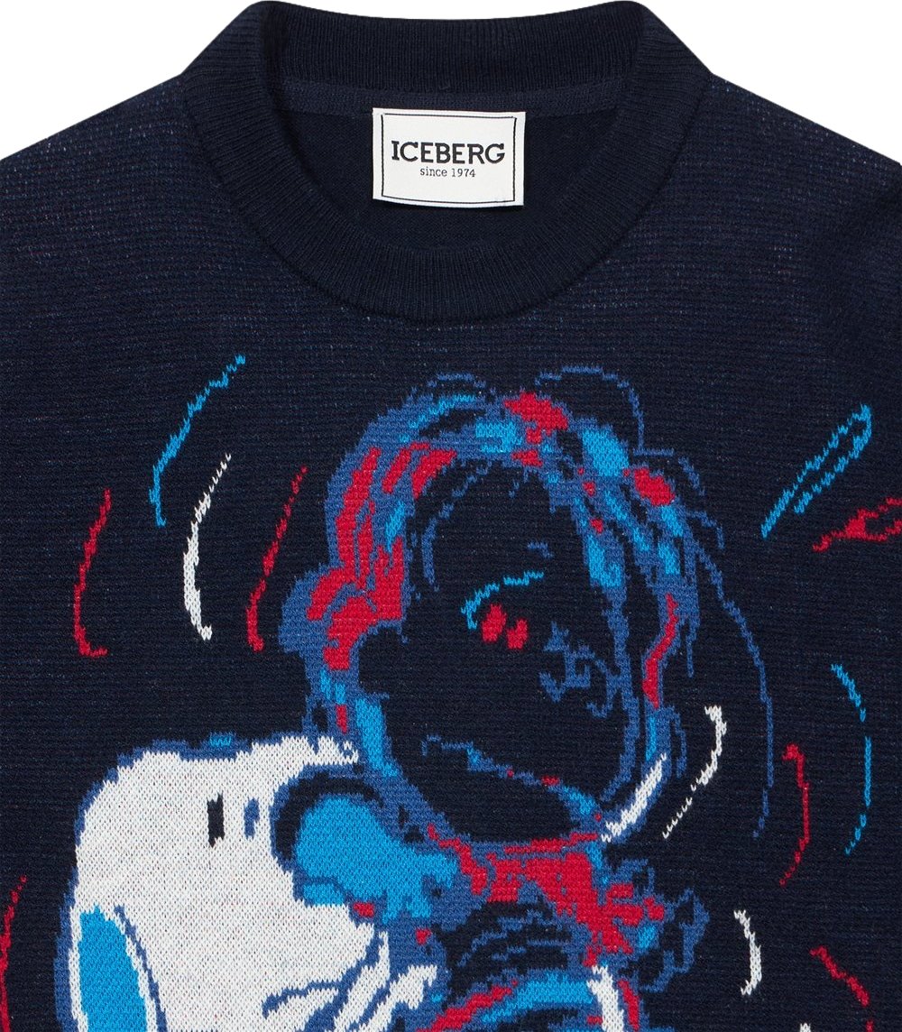 Boys' navy blue crew-neck sweater with Snoopy graphic