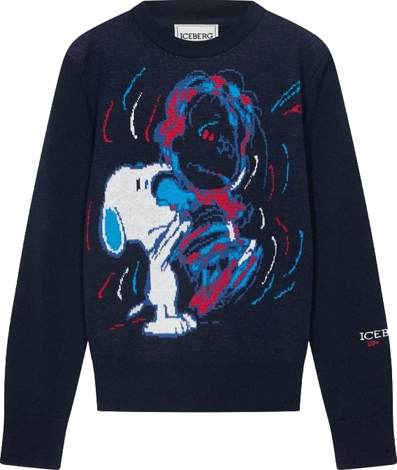 Boys' navy blue crew-neck sweater with Snoopy graphic