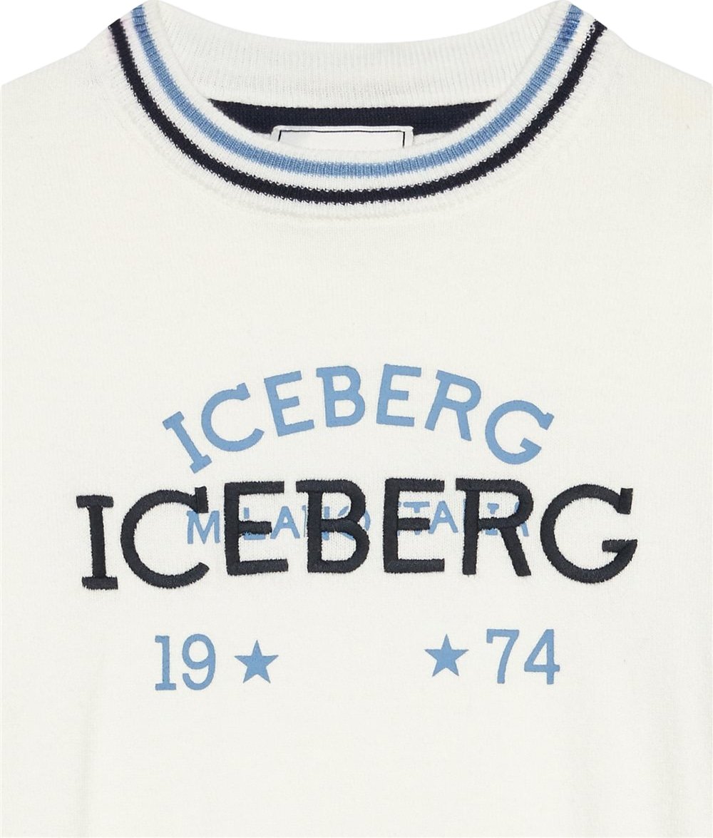Boys' crew-neck sweater with optical white Iceberg logo