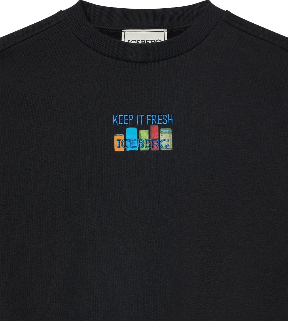 Boys' black crew-neck sweatshirt with multicolour graphic